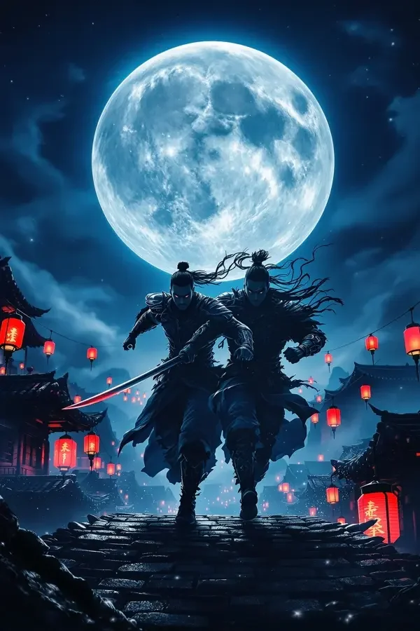 长安十二时辰·影电影封面：月夜屋檐上疾奔的侠客